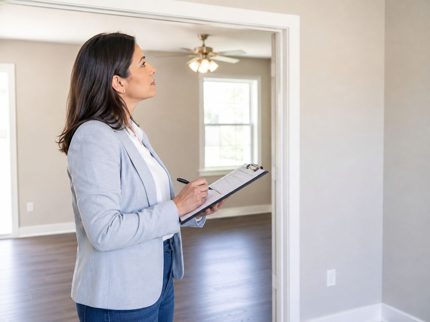 landlord holding a clipboard inspecting something